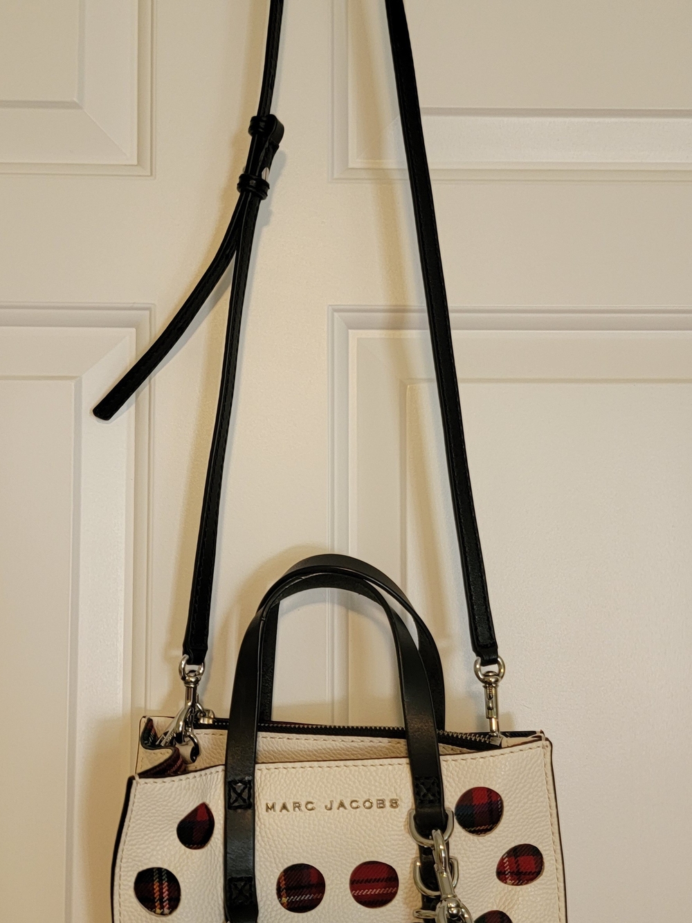 Marc Jacobs White Leather Polka Dot Crossbody with Black Trim